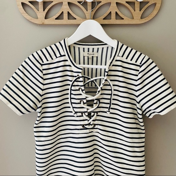 Madewell Striped Lace-Up Top Black/White Sz Small - Picture 2 of 9